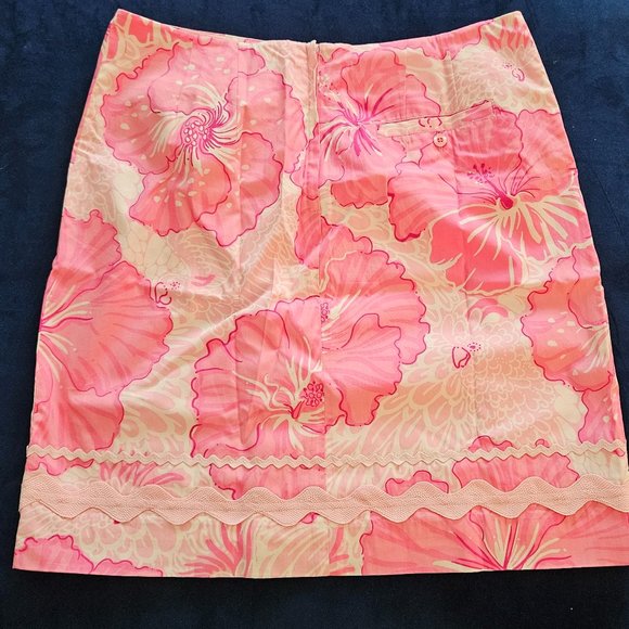 (EUC) Lilly Pulitzer Pink Floral Print Ric-Rac Trim A Line Skirt Size 6 - Picture 2 of 11